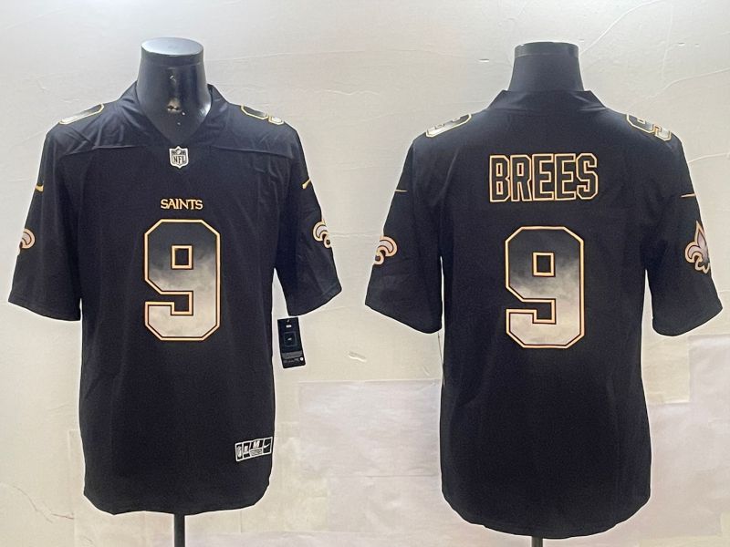 Men New Orleans Saints #9 Brees Black Nike Smoke Fashion 2024 Limited NFL Jersey style 1